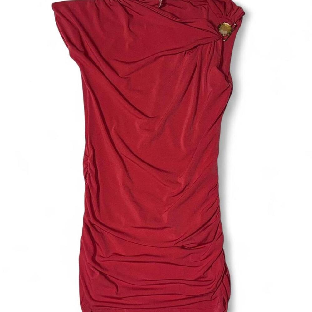 Maria Valentina Red Ruched Cowl Neck Mini Dress Size XS